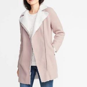 Old Navy Pink Sherpa Long Moto Jacket
